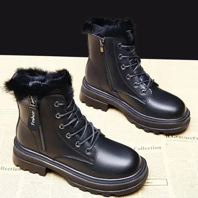 Bottines d'hiver en cuir de vache pour femmes. ACHETEZ UNE PAIRE OBTENEZ UNE AUTRE GRATUITEMENT